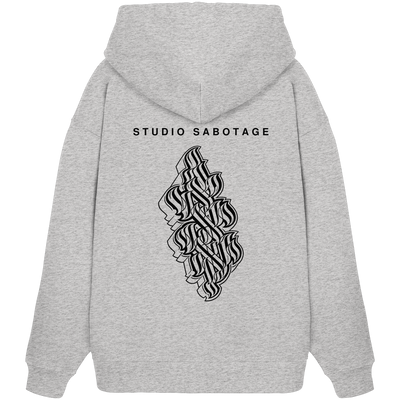 Studio Sabotage Organic Oversize Hoodie, Rückansicht mit Wordmark und Brandmark
