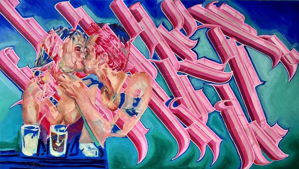 The Kiss, Originalgemälde von Wladislaw Mueller, frontale Ansicht