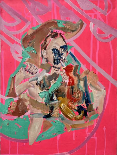 Figure on Pink, Originalgemälde von Wladislaw Mueller, frontale Ansicht