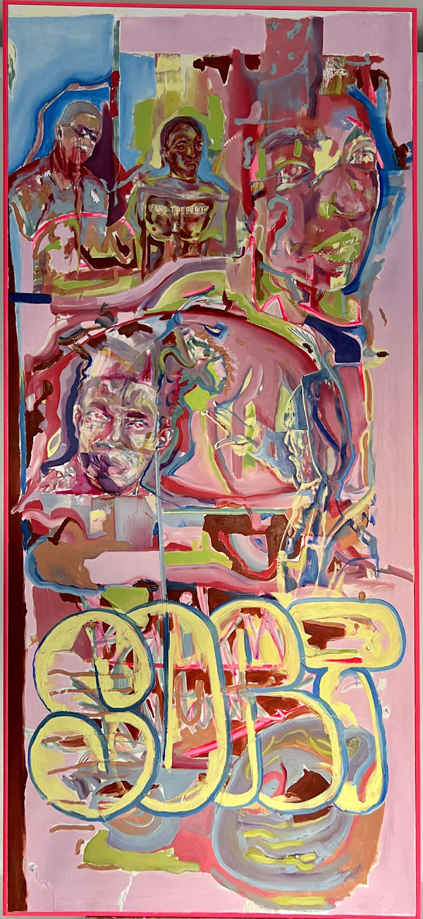 Pink Faces, Originalgemälde von Wladislaw Müller, frontale Ansicht